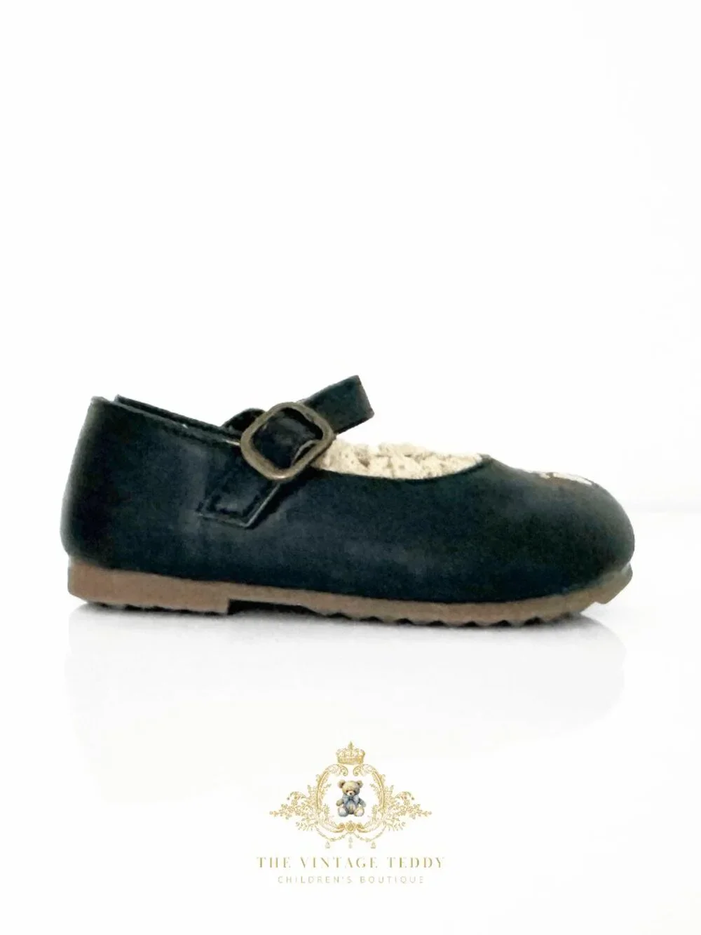 NWT Pretty Girls Embroidered Mary Jane Flats Children's Shoes Mushroom Black 8.5